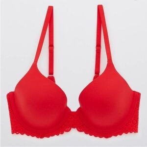 Aerie Real Sunnie Full Coverage Lightly Lined Blossom Lace Bra in Chilly Red